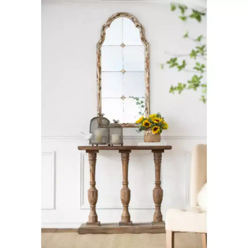 Grand miroir mural encadré crème et or 22 x 48, miroir en bois arqué avec aspect fenêtre décorative pour salon, salle de bain, entrée