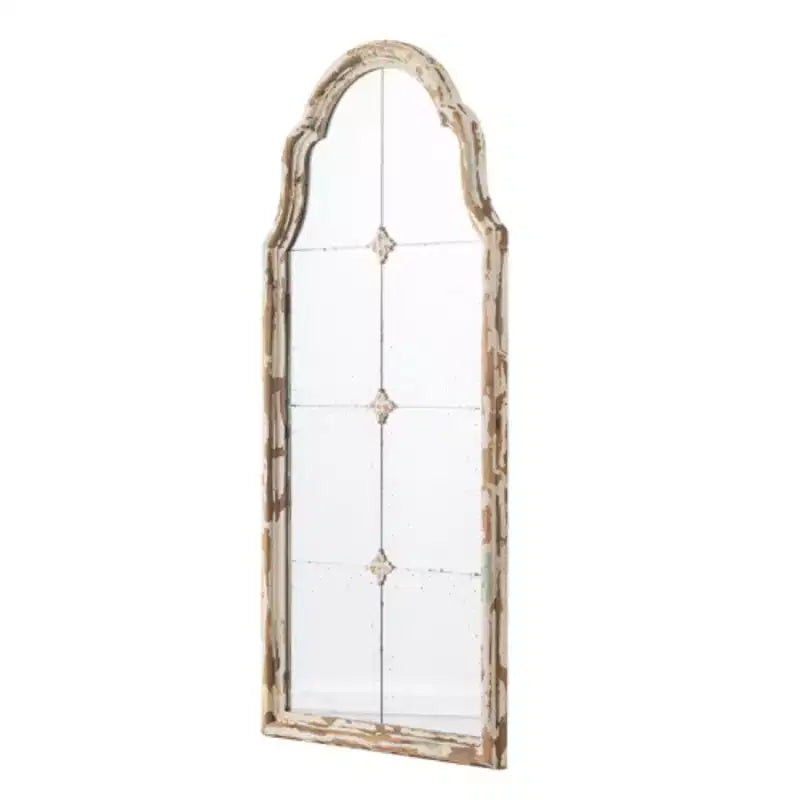 Grand miroir mural encadré crème et or 22 x 48, miroir en bois arqué avec aspect fenêtre décorative pour salon, salle de bain, entrée
