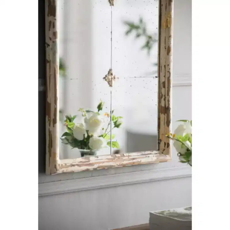Grand miroir mural encadré crème et or 22 x 48, miroir en bois arqué avec aspect fenêtre décorative pour salon, salle de bain, entrée