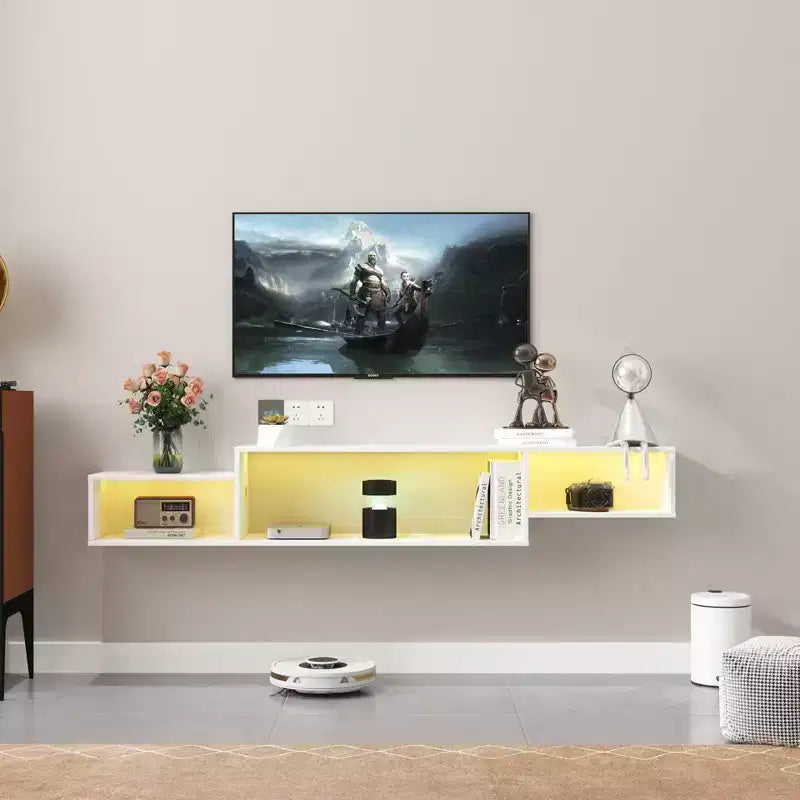 Meuble TV flottant mural, armoires de rangement décoratives avec station de charge