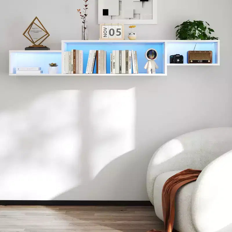 Meuble TV flottant mural, armoires de rangement décoratives avec station de charge