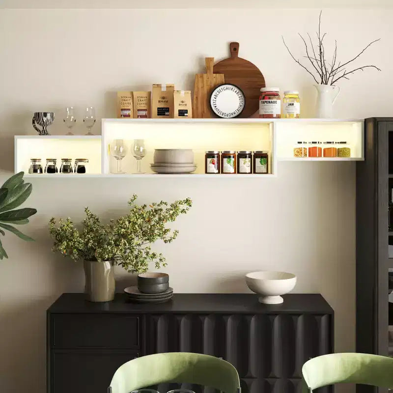 Meuble TV flottant mural, armoires de rangement décoratives avec station de charge