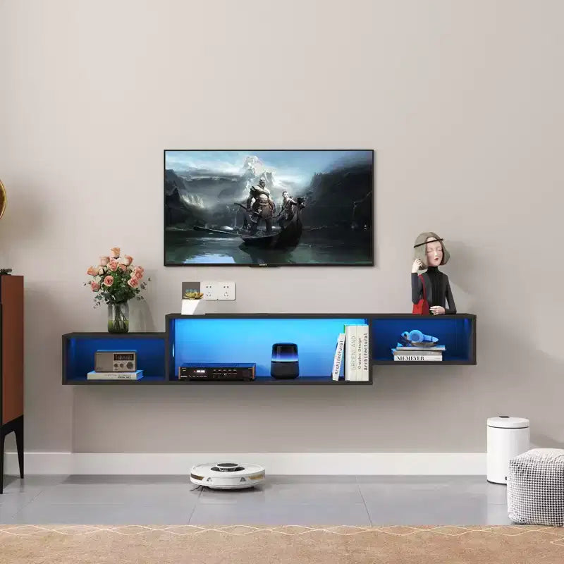 Meuble TV flottant mural, armoires de rangement décoratives avec station de charge