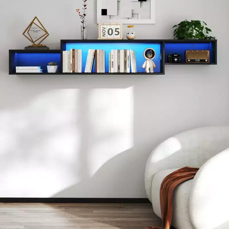 Meuble TV flottant mural, armoires de rangement décoratives avec station de charge