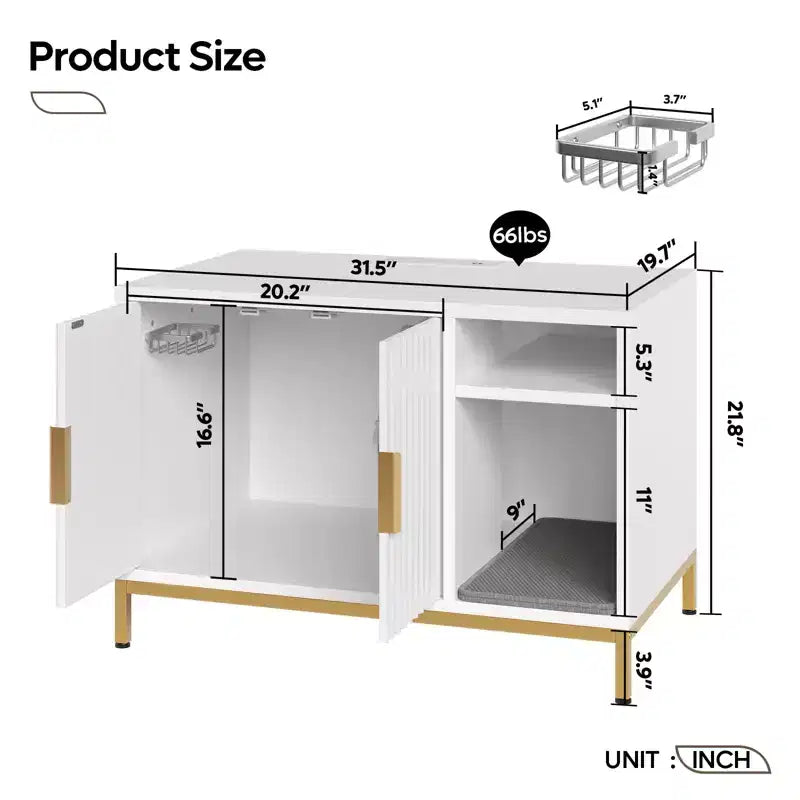 Meuble cache-litière pour chat avec station de recharge, tapis de litière et toilettes pour chat