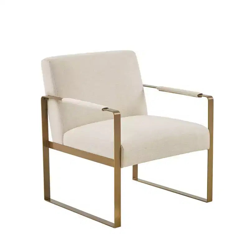 Fauteuil d'appoint décontracté avec coussin de dossier confortable, structure en métal doré, fauteuil de lecture élégant pour salon et salle d'attente