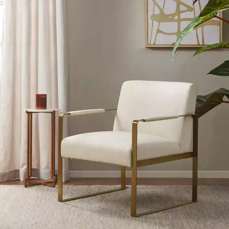 Fauteuil d'appoint décontracté avec coussin de dossier confortable, structure en métal doré, fauteuil de lecture élégant pour salon et salle d'attente