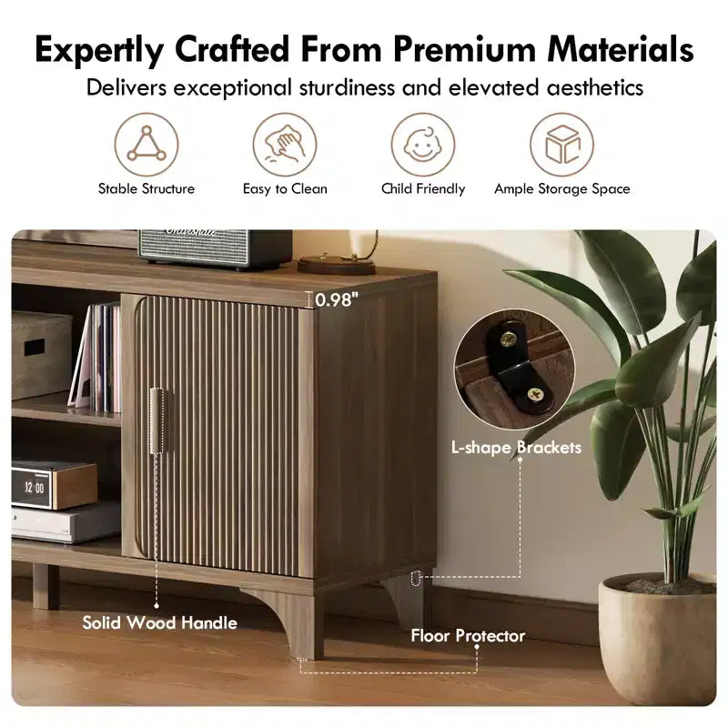 Meuble TV pour téléviseurs de 32 à 65 pouces Portes cannelées Meubles de rangement Étagères Noyer