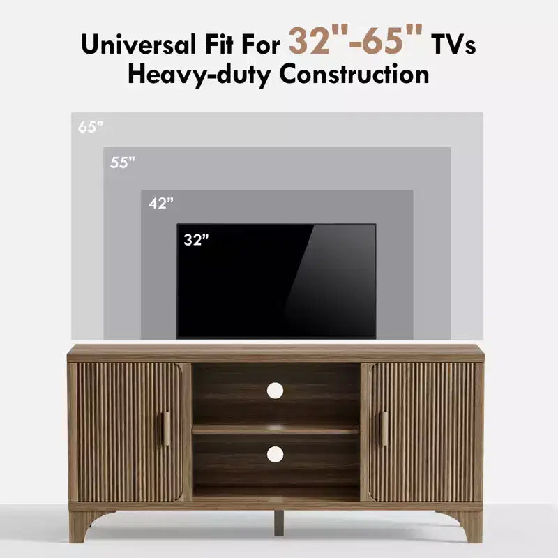 Meuble TV pour téléviseurs de 32 à 65 pouces Portes cannelées Meubles de rangement Étagères Noyer