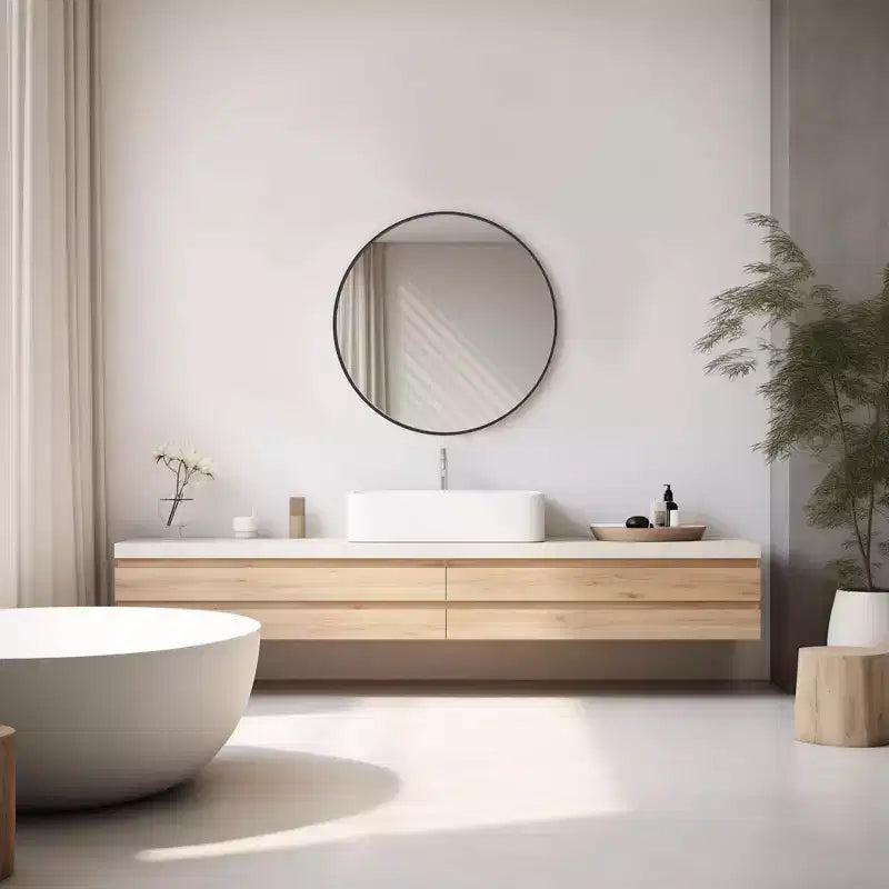 Miroir de salle de bain rond de 50 cm, miroir mural en aluminium à placer au-dessus du lavabo avec revêtement antirouille, noir
