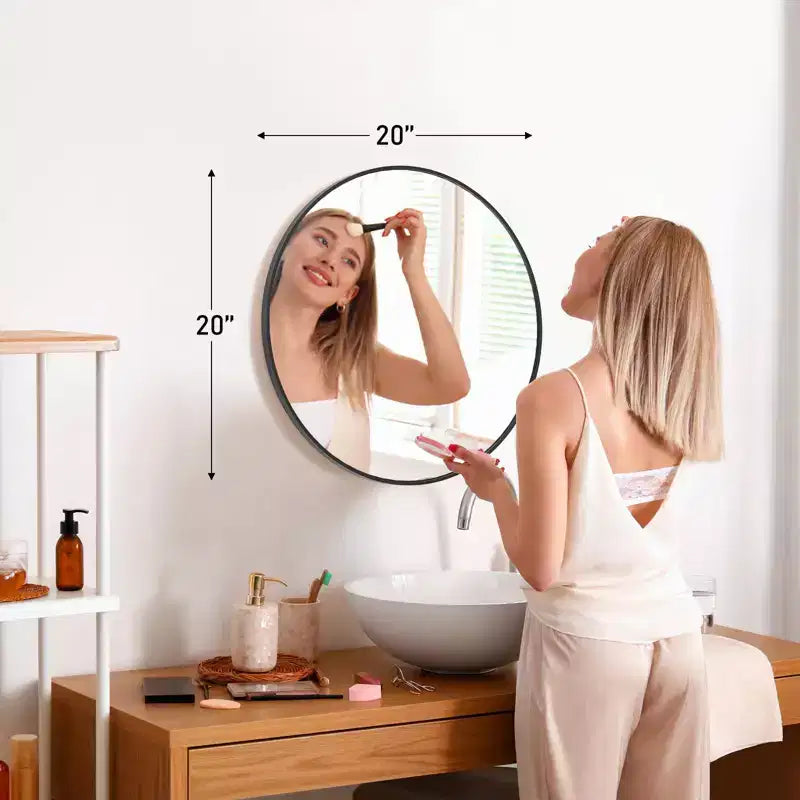 Miroir de salle de bain rond de 50 cm, miroir mural en aluminium à placer au-dessus du lavabo avec revêtement antirouille, noir