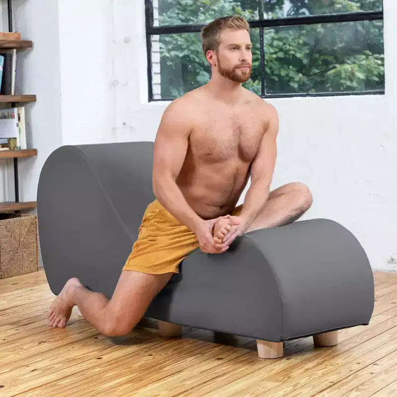 Chaise longue pour l'étirement et la relaxation, pieds en bois d'Hévéa, similicuir - Gris sous-marin
