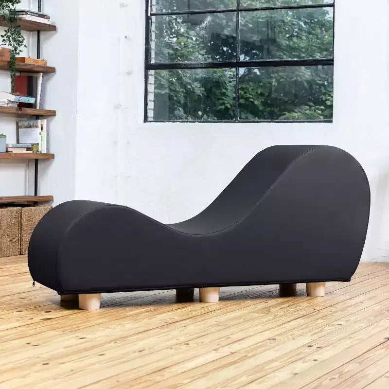 Chaise longue pour l'étirement et la relaxation, pieds en bois d'Hévéa, similicuir - Gris sous-marin