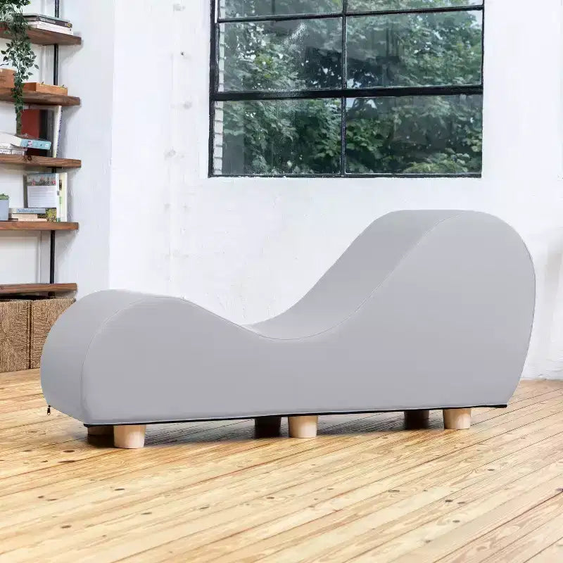 Chaise longue pour l'étirement et la relaxation, pieds en bois d'Hévéa, similicuir - Gris sous-marin