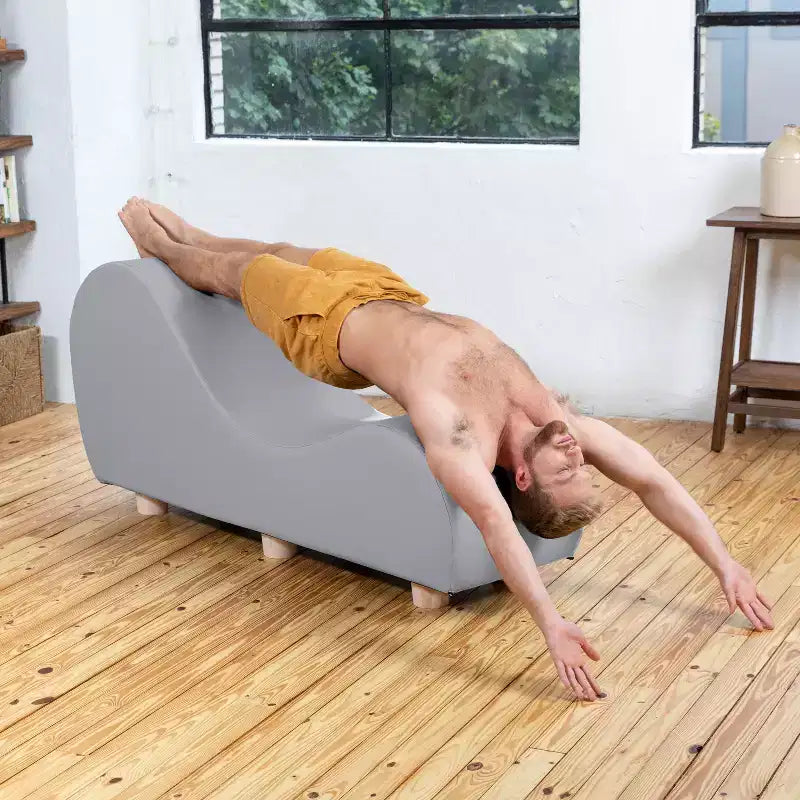 Chaise longue pour l'étirement et la relaxation, pieds en bois d'Hévéa, similicuir - Gris sous-marin