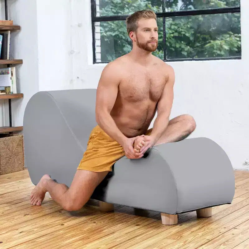 Chaise longue pour l'étirement et la relaxation, pieds en bois d'Hévéa, similicuir - Gris sous-marin