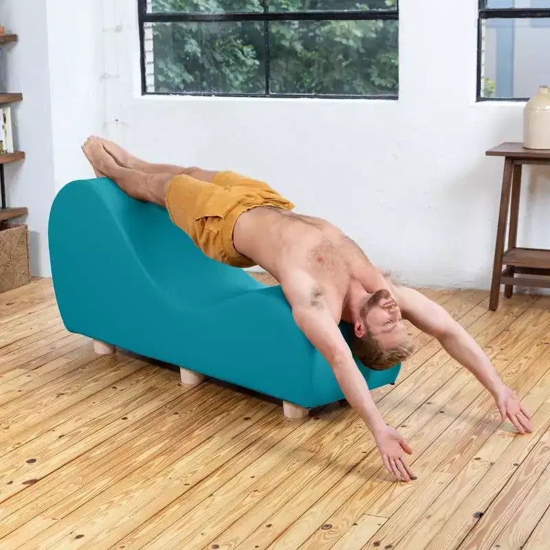 Chaise longue pour l'étirement et la relaxation, pieds en bois d'Hévéa, similicuir - Gris sous-marin