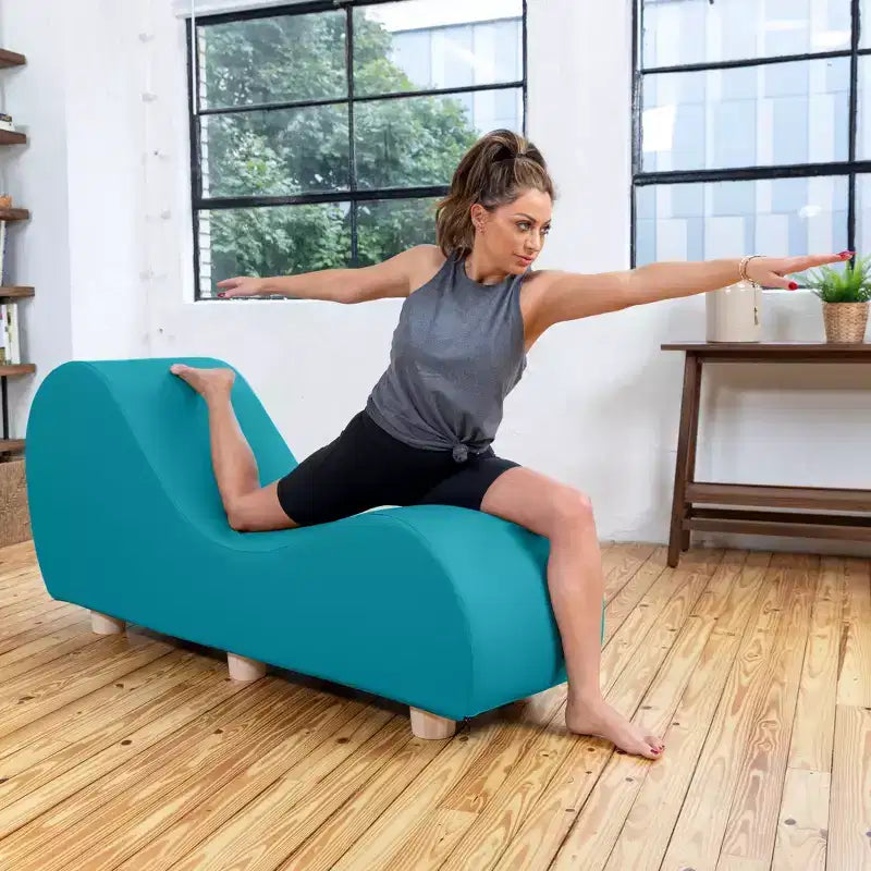 Chaise longue pour l'étirement et la relaxation, pieds en bois d'Hévéa, similicuir - Gris sous-marin