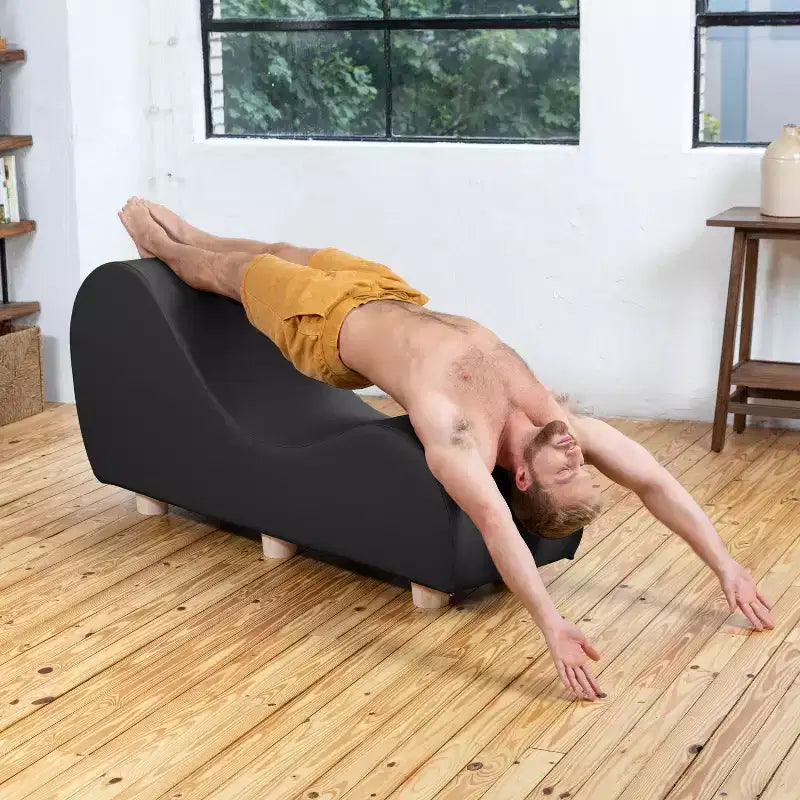 Chaise longue pour l'étirement et la relaxation, pieds en bois d'Hévéa, similicuir - Gris sous-marin