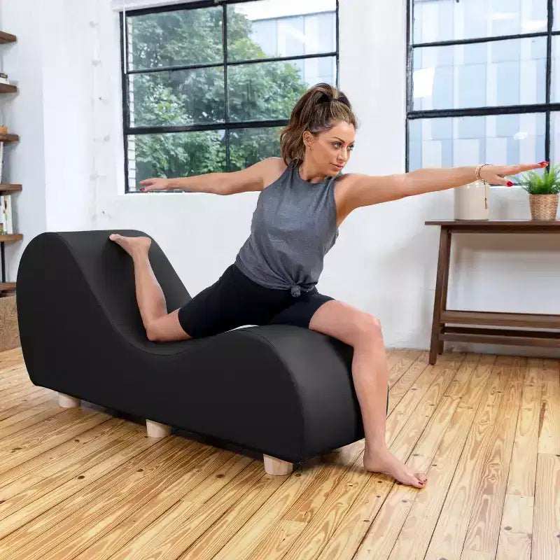 Chaise longue pour l'étirement et la relaxation, pieds en bois d'Hévéa, similicuir - Gris sous-marin