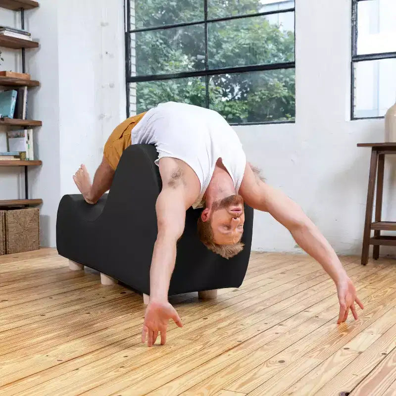 Chaise longue pour l'étirement et la relaxation, pieds en bois d'Hévéa, similicuir - Gris sous-marin