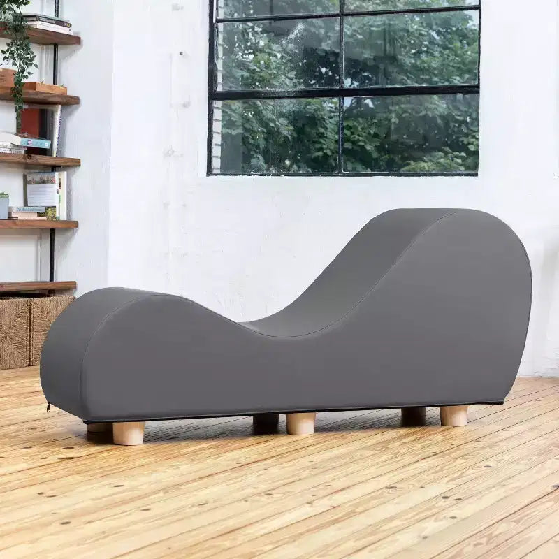 Chaise longue pour l'étirement et la relaxation, pieds en bois d'Hévéa, similicuir - Gris sous-marin