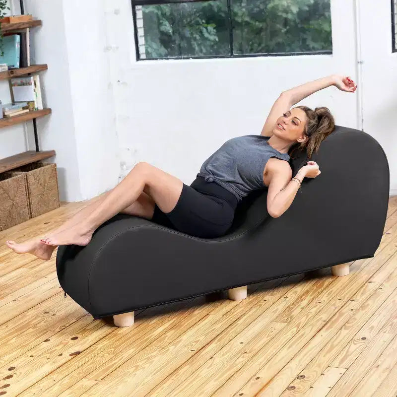 Chaise longue pour l'étirement et la relaxation, pieds en bois d'Hévéa, similicuir - Gris sous-marin
