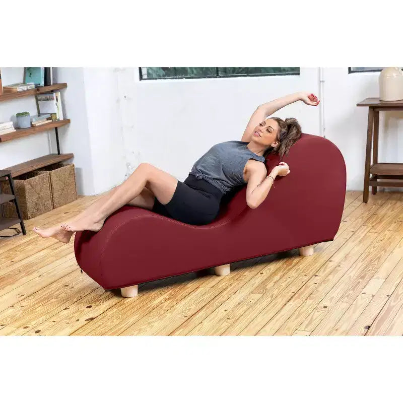 Chaise longue pour l'étirement et la relaxation, pieds en bois d'Hévéa, similicuir - Gris sous-marin