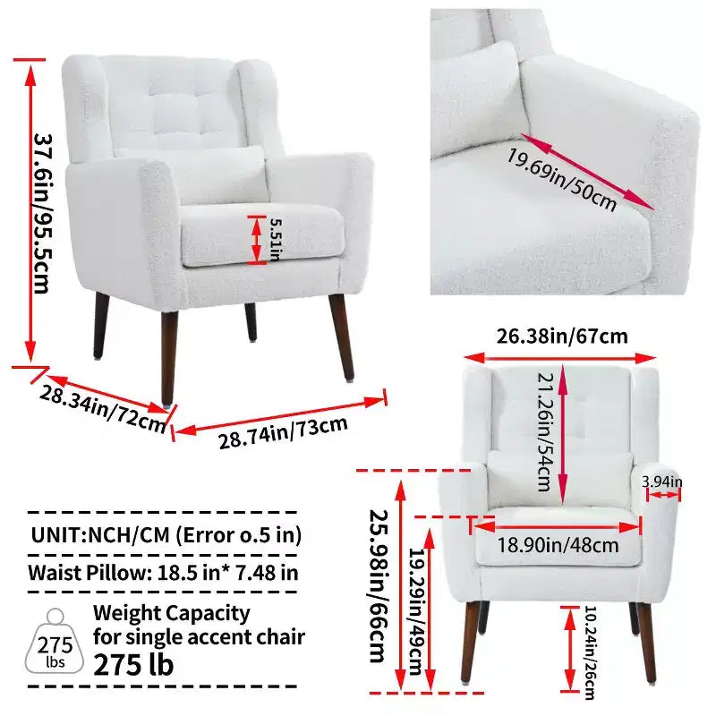 Fauteuils d'appoint pour chambre, Fauteuil d'appoint moderne du milieu du siècle, Chaises en tissu Teddy Fauteuil de lecture confortable, Fauteuils de salon