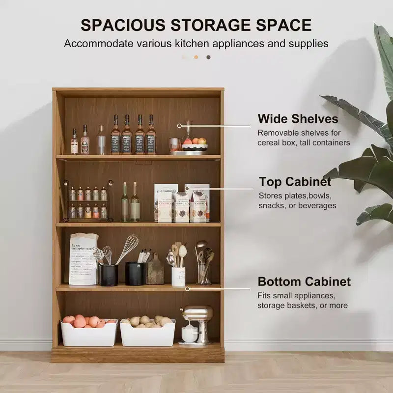 Armoire de rangement décorative de 48,5 po en bois veiné noir, sans portes, avec 4 étagères