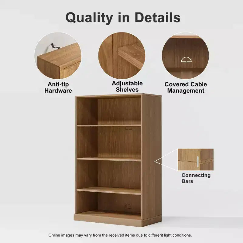 Armoire de rangement décorative de 48,5 po en bois veiné noir, sans portes, avec 4 étagères