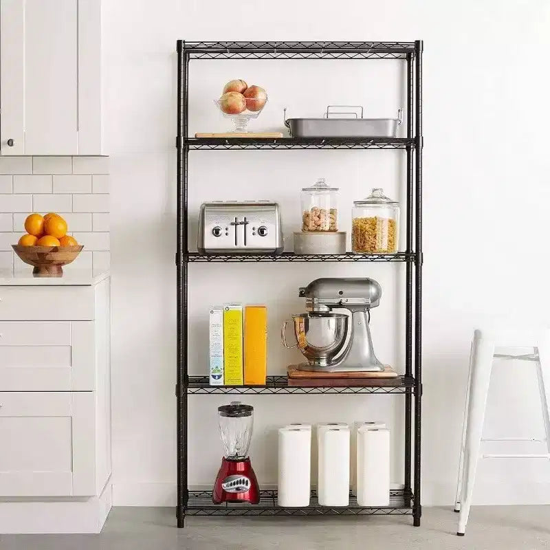 5 - Shelf Heavy Duty Steel Wire Rack Storage Shelving Organizer Kitchen Garage 36 Inch Lx 14 Inch Wx 72 Inch H Black Adjustable