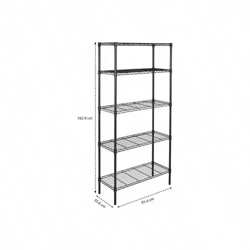 5 - Shelf Heavy Duty Steel Wire Rack Storage Shelving Organizer Kitchen Garage 36 Inch Lx 14 Inch Wx 72 Inch H Black Adjustable