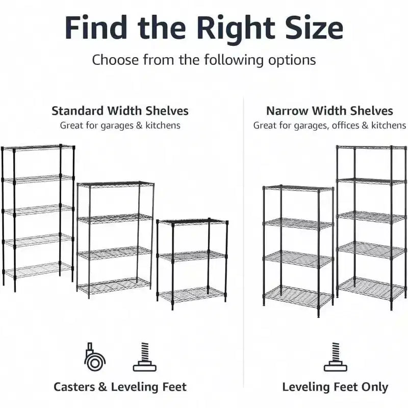 5 - Shelf Heavy Duty Steel Wire Rack Storage Shelving Organizer Kitchen Garage 36 Inch Lx 14 Inch Wx 72 Inch H Black Adjustable