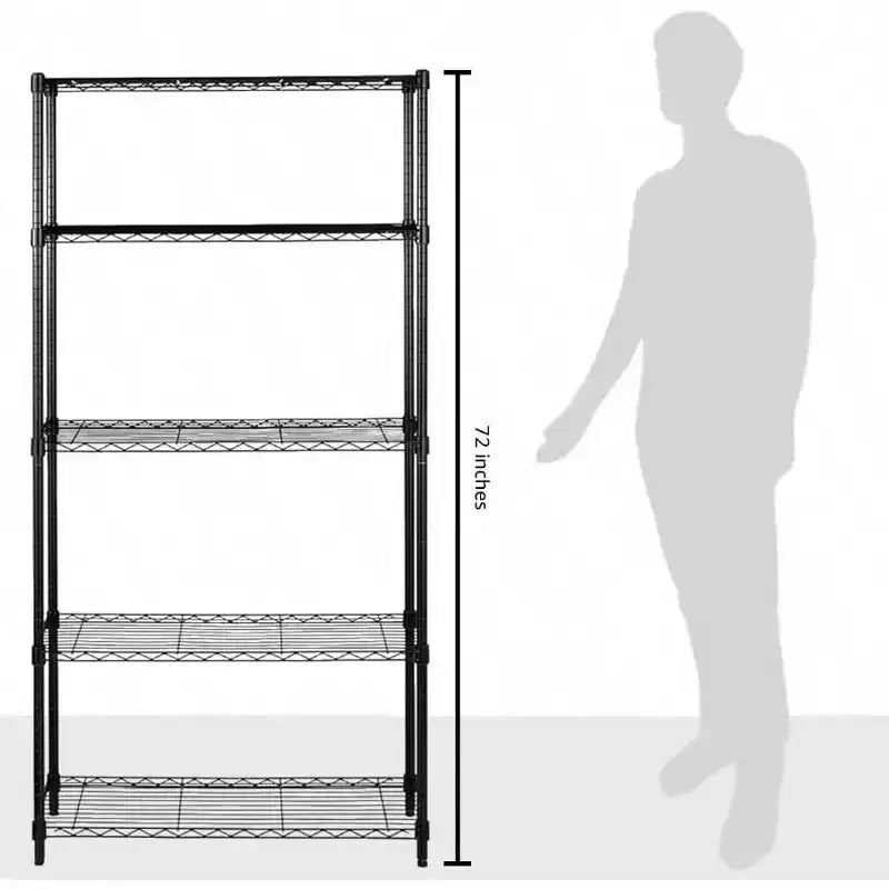5 - Shelf Heavy Duty Steel Wire Rack Storage Shelving Organizer Kitchen Garage 36 Inch Lx 14 Inch Wx 72 Inch H Black Adjustable