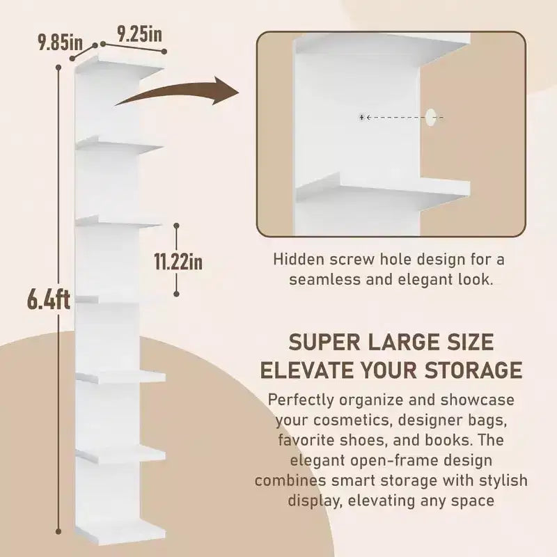 Tier Wall Shelf Unit Floating Shelves Storage Home Display White Tall Long Shelf Book Shoe Vanity Purse TV Bedroom Living Room