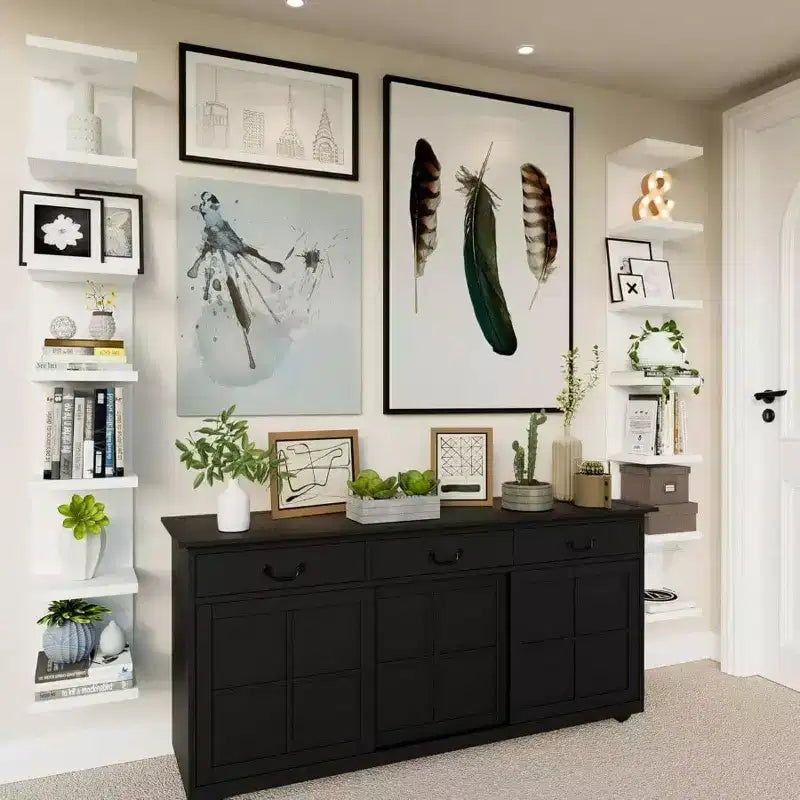 Tier Wall Shelf Unit Floating Shelves Storage Home Display White Tall Long Shelf Book Shoe Vanity Purse TV Bedroom Living Room