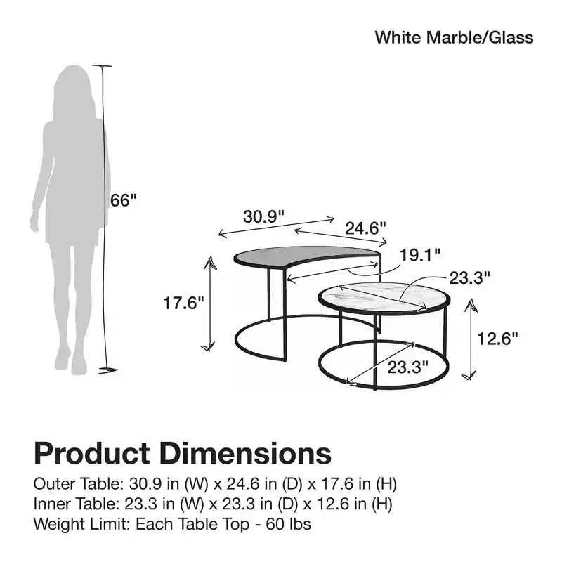 GDFStudio Luminara 2 Piece Moon Phases Nesting Coffee Tables