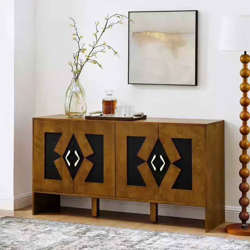 Mid-Century Modern Sideboard Buffet Cabinet with Geometric Doors, Storage Console with Adjustable Shelves - Panipeachy