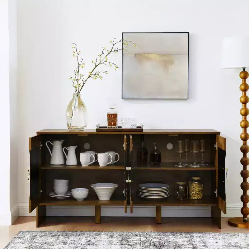 Mid-Century Modern Sideboard Buffet Cabinet with Geometric Doors, Storage Console with Adjustable Shelves - Panipeachy