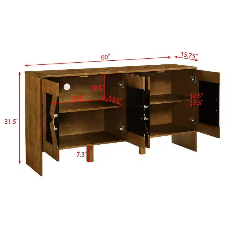 Mid-Century Modern Sideboard Buffet Cabinet with Geometric Doors, Storage Console with Adjustable Shelves - Panipeachy