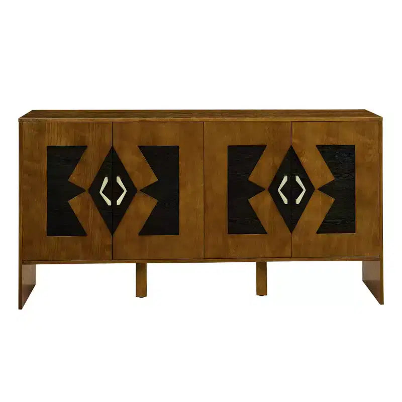 Mid-Century Modern Sideboard Buffet Cabinet with Geometric Doors, Storage Console with Adjustable Shelves - Panipeachy