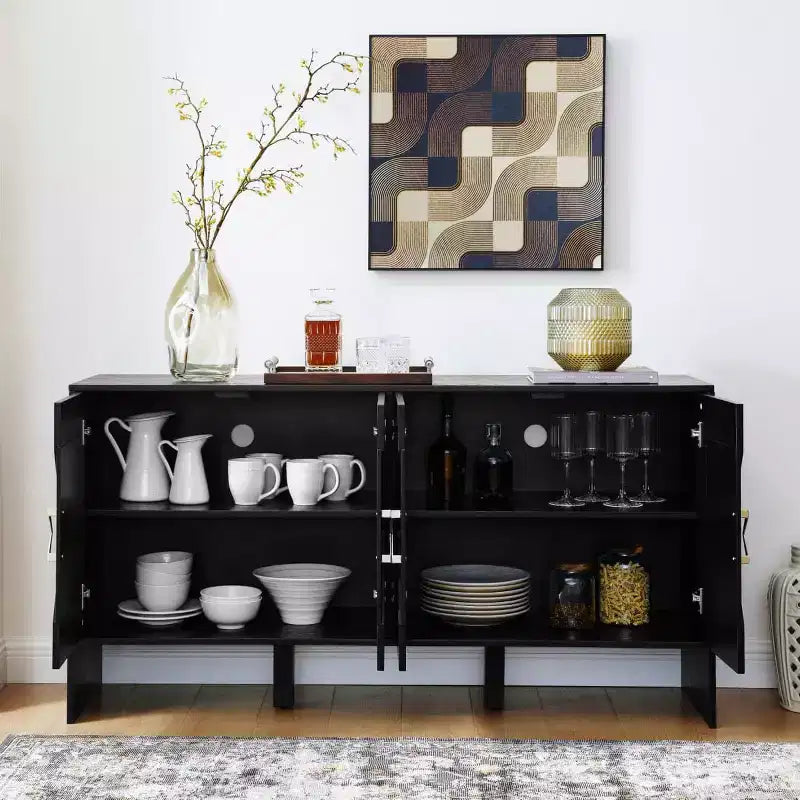 Mid-Century Modern Sideboard Buffet Cabinet with Geometric Doors, Storage Console with Adjustable Shelves - Panipeachy