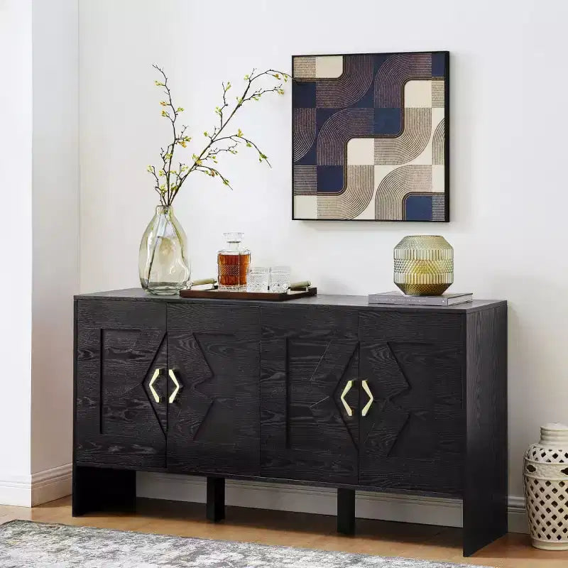Mid-Century Modern Sideboard Buffet Cabinet with Geometric Doors, Storage Console with Adjustable Shelves - Panipeachy