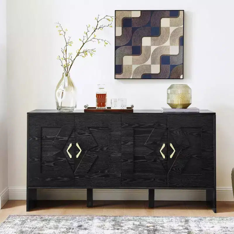 Mid-Century Modern Sideboard Buffet Cabinet with Geometric Doors, Storage Console with Adjustable Shelves - Panipeachy
