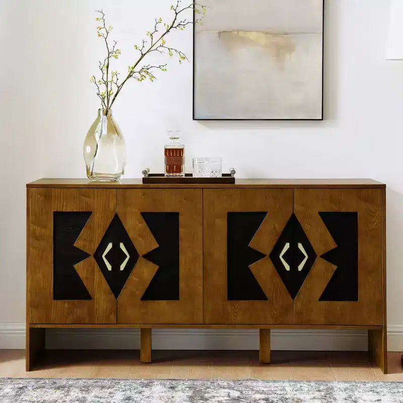 Mid-Century Modern Sideboard Buffet Cabinet with Geometric Doors, Storage Console with Adjustable Shelves - Panipeachy