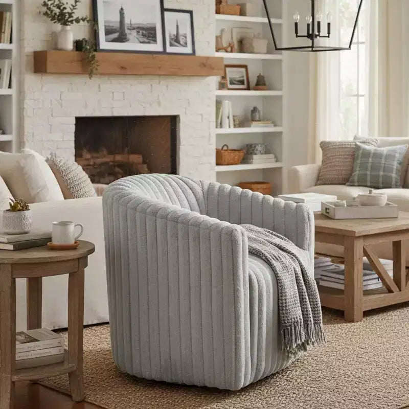 GDFStudio Harwell Ultra Plush Cord Swivel Barrel Chair with Metal Base