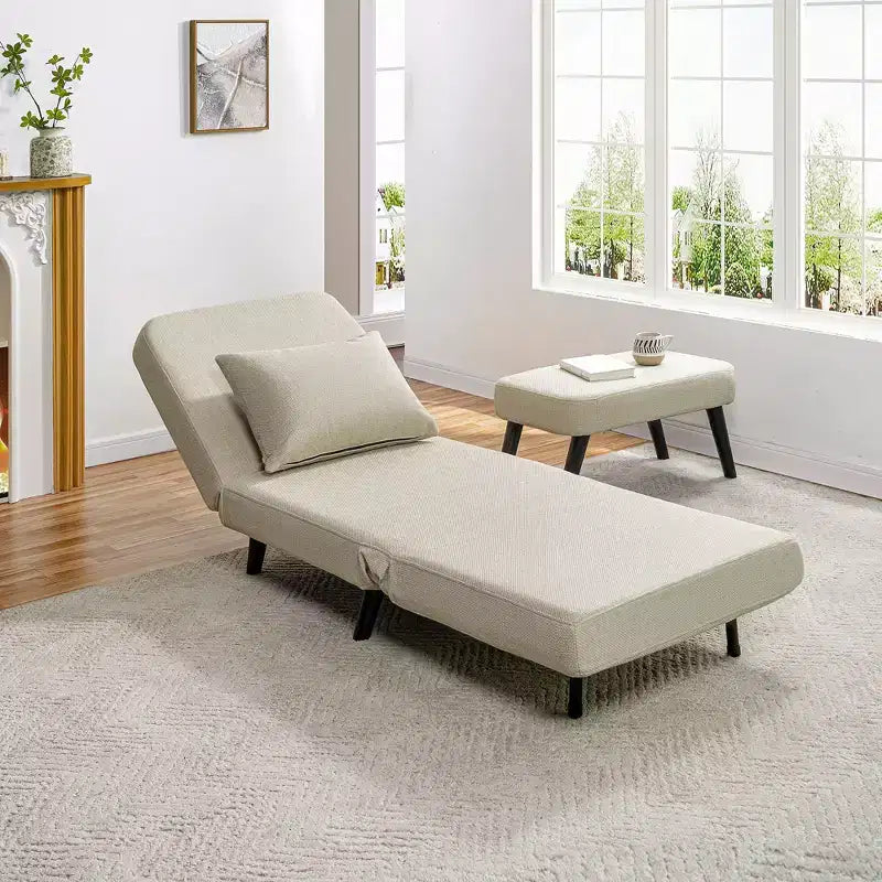 TUYOHW 3-in-1 Foldable Linen Chaise Lounge,Accent Chair with Footrest,Detachable Pillow,Adjustable Backrest,Convertible Sofa Bed for Living Room