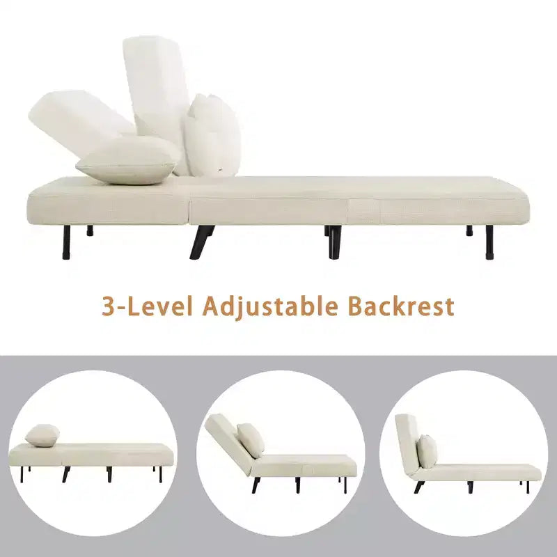TUYOHW 3-in-1 Foldable Linen Chaise Lounge,Accent Chair with Footrest,Detachable Pillow,Adjustable Backrest,Convertible Sofa Bed for Living Room