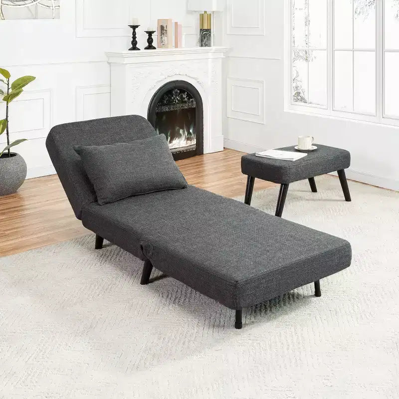 TUYOHW 3-in-1 Foldable Linen Chaise Lounge,Accent Chair with Footrest,Detachable Pillow,Adjustable Backrest,Convertible Sofa Bed for Living Room